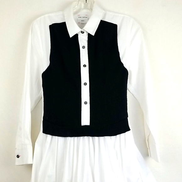 Pink Tartan White Cotton Colorblock Long Sleeve Shirt Dress Size 6 - Picture 3 of 10